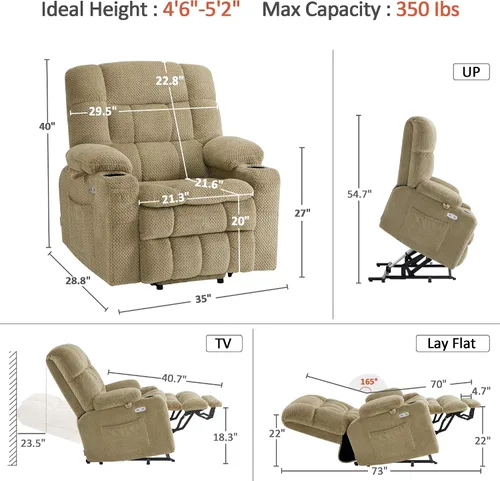 Vista 2 de MCombo 7893 - Sillón reclinable pequeño de doble motor para ancianos Beige