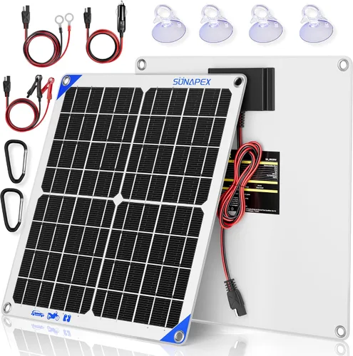 Vista 13 de SUNAPEX Cargador de batería solar de 5 vatios para coche, 12 voltios, impermeable, alimentado por energía solar, cargador y mantenedor, cargador