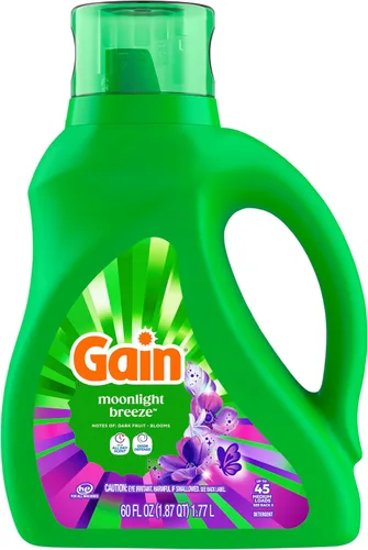 Vista 13 de Gain Detergente líquido para ropa con defensa del olor, aroma Moonlight Breeze, jabón de lavandería para lavadoras HE, 60 onzas líquidas, 45 cargas