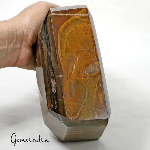 Vista 6 de gemsindia 17500 quilates natural sin tratar ojo de tigre octágono facetado museo grado rara piedra preciosa 6.8 x 4x3.5 pulgadas