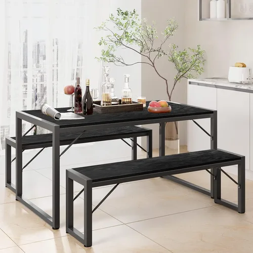 Vista 12 de Gizoon - Juego de mesa de comedor cuadrada para 2, mesa de cocina con 2 bancos, color negro