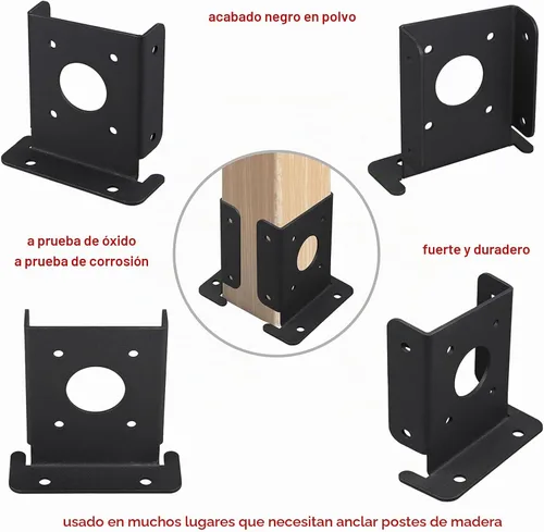 Vista 4 de Juego de 4 soportes de base de poste de pérgola de madera para valla de 4 x 4 (real: 3.5 x 3.5), soportes de base de anclaje negros ajustables