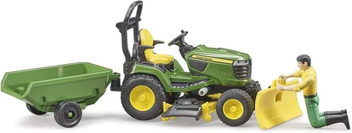Vista 3 de Bruder 09824 bworld John Deere Tractor de césped con remolque y jardinero
