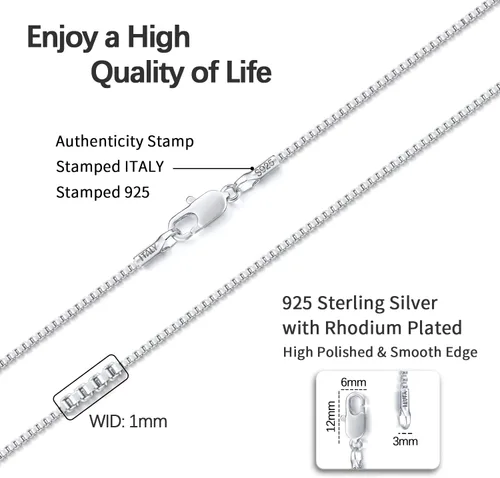 Vista 4 de Jewlpire Collar de cadena de plata de ley 925 de oro italiano sólido de 0.039 in para mujeres y niñas, cadena de caja italiana brillante, resistente