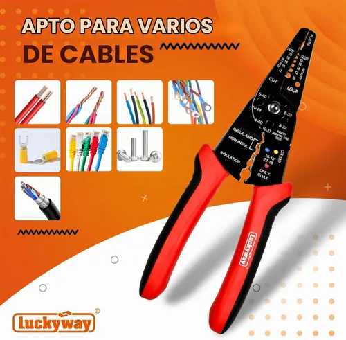 Vista 5 de Luckyway Herramienta profesional para pelacables/engarzado de cables de 8 pulgadas, cortador de alambre de 10-22 AWG, crimpadora de cables