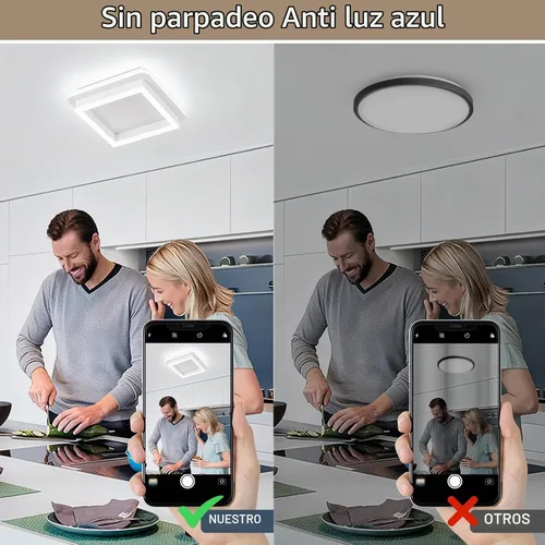 Vista 5 de CANEOE Luz de Pasillo Cuadrada de 24W, Moderna Luz de Techo LED de Montaje al Ras, Luces de Acrílico Blanco Cerca del Techo para Dormitorio Comedor