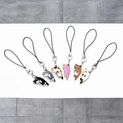 Vista 5 de 6 unids gato teléfono encanto estética teléfono celular encanto Kawaii con colgante hecho a mano lindo colgante decoración