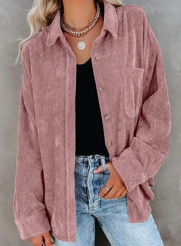 Vista 180 de ZOLUCKY Chaqueta de manga larga con botones para mujer, talla grande, blusas