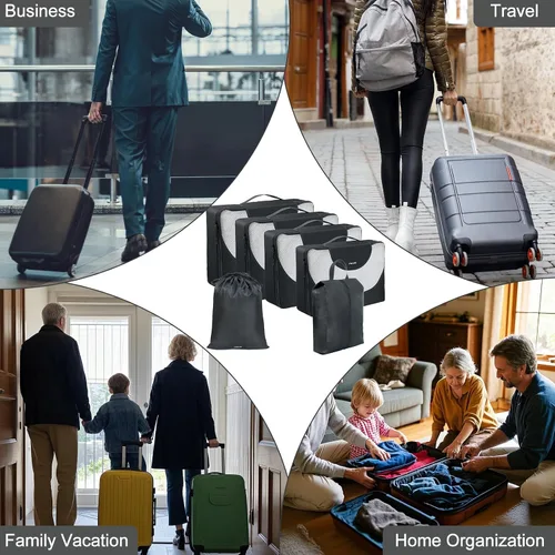 Vista 7 de MOSISO Juego de 6 cubos de embalaje para artículos esenciales de viaje, juego de bolsas organizadoras de maleta para equipaje, accesorios de viaje