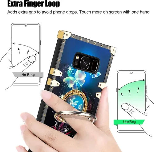 Vista 9 de Funda para Samsung Galaxy S8 Plus con soporte de anillo, patrón de moda, parte trasera de policarbonato duro y TPU suave, cubierta de protección a