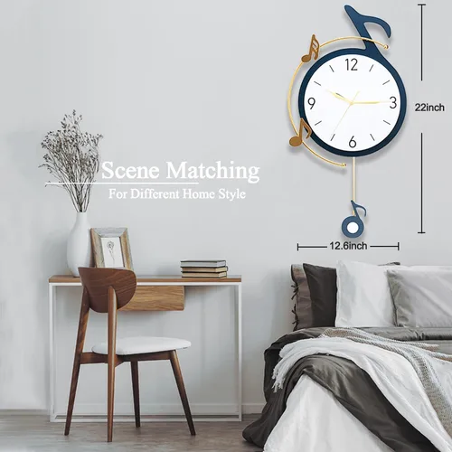 Vista 5 de Dankeit Reloj de pared decorativo de cuarzo con péndulo, funciona con pilas, arte de notas musicales para sala de estar, cocina, hogar, baño