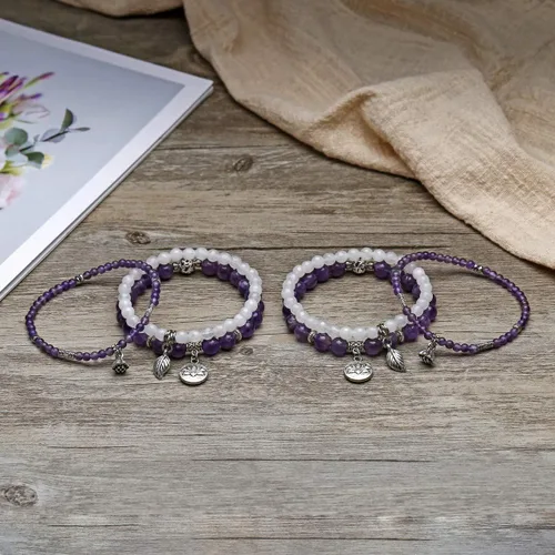 Vista 4 de Top Plaza - Juego de pulseras elásticas de piedras de cristal curativo para chakras, yoga, reiki, cuentas de piedras preciosas y cuentas de loto