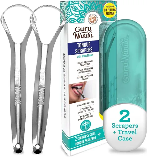 Vista 16 de GuruNanda Raspador de lengua para niños (paquete de 2) con estuche de viaje, acero inoxidable, ayuda al aliento fresco, limpiador de lengua apto