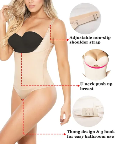 Vista 5 de SHAPERX Shapewear for Women Tummy Control Thong Bodysuit Open Bust Body Shaper