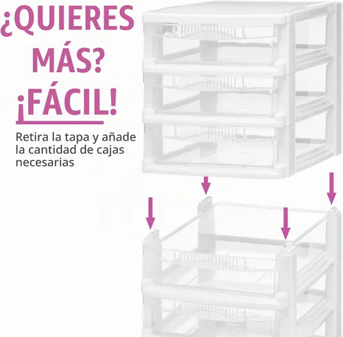 Vista 5 de Tribello Almacenamiento de plástico con 3 cajones, mini cajón, marco blanco con cajones transparentes para almacenamiento de manualidades, 10