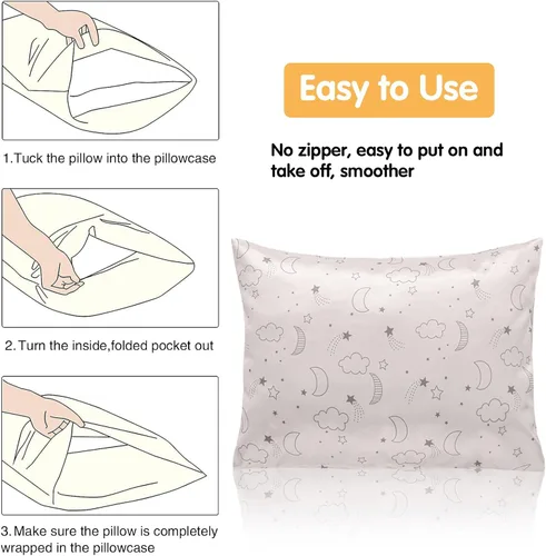 Vista 7 de Winmany Paquete de 2 fundas de almohada para niños pequeños, fundas de almohada de satén de seda para bebés de 19.3 x 14.2 in, fundas de almohada