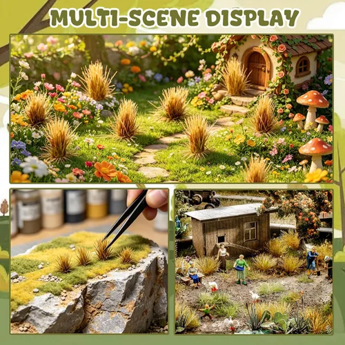 Vista 5 de Juego de 208 piezas de césped estático modelo de césped artificial ferroviario, césped artificial en miniatura, kit de terreno para bricolaje
