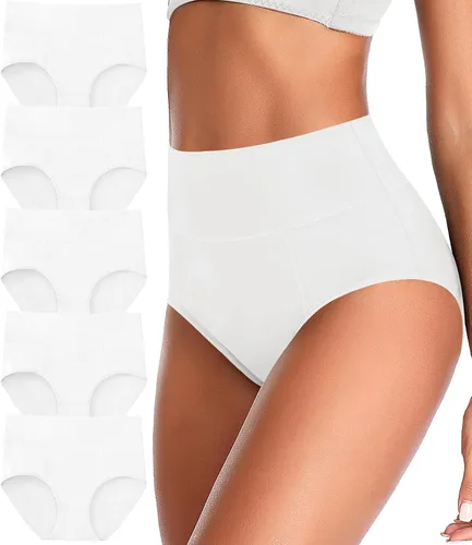 Vista 10 de ASIMOON Ropa interior de cintura alta con control de abdomen para mujer, de algodón, talla grande, cobertura completa, bragas para mujer