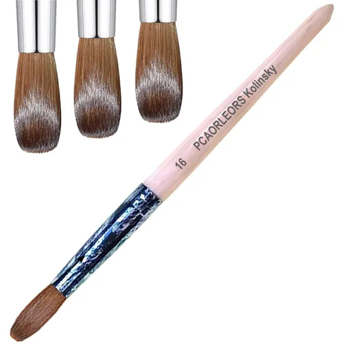 Vista 2 de Cepillo de uñas acrílicas, cepillo de pelo puro Kolinsky Sable con mano de madera y tubo de cobre de color retro, cepillo de gel redondo para poder
