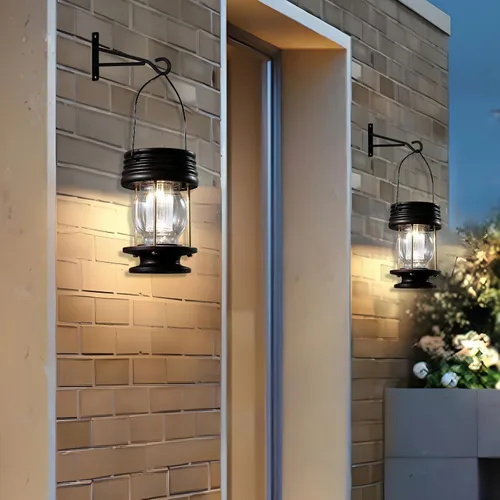 Vista 7 de pearlstar Faroles solares colgantes al aire libre con asa para decoración de caminos, patio, jardín, lámpara de mesa solar impermeable, paquete de 2