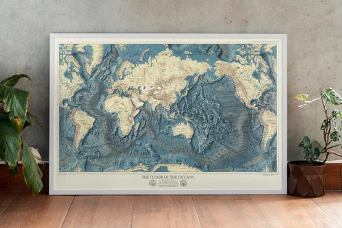 Vista 7 de Suelos oceánicos mundiales y alivio de la tierra 1976 - Impresión de mapas topográficos históricos - 24 x 16 pulgadas