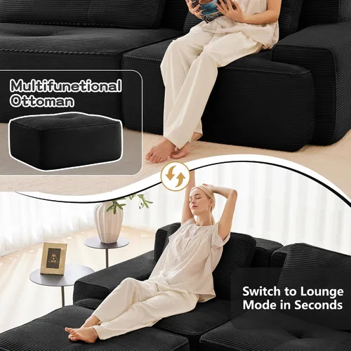 Vista 6 de Sofás modulares convertibles de 82 pulgadas, sofás en forma de L de asiento profundo para sala de estar, sofá moderno de 2 plazas con 1 otomana