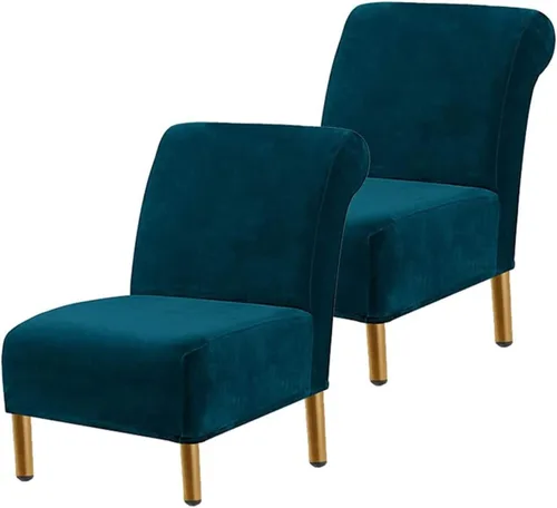 Vista 25 de Funda para silla decorativa sin brazos, de terciopelo elástico, extraíble, lavable, protector moderno de muebles con parte inferior elástica
