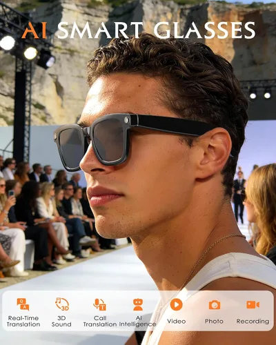 Vista 2 de Gafas inteligentes con cámara y audio 8MP HD Camera Smart Glasses para hombres