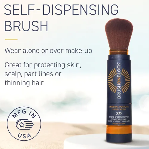 Vista 3 de Brush On Block Protector solar en polvo mineral SPF 30 de nueva fórmula, tacto de bronceado, recargable, amplio espectro, protección facial