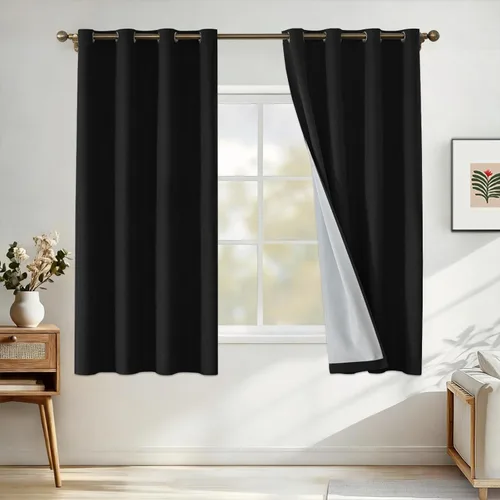 Vista 74 de Cortinas 100% opacas para dormitorio, cortinas opacas de 63 pulgadas de largo, cortinas opacas de lino para sala de estar, cortinas con ojales