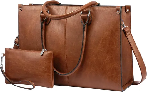 Vista 20 de LOVEVOOK - Bolsa de mano para laptop para mujer, bolsa de trabajo profesional de 15.6 pulgadas con embrague a juego, bolsa de cuero vintage