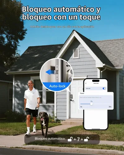 Vista 6 de Cerradura inteligente de entrada sin llave con teclado electrónico, control de aplicación y bloqueo automático, fácil de instalar para puerta Níquel