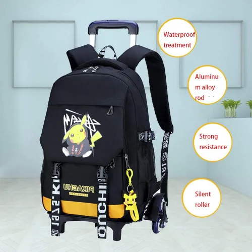 Vista 4 de Bolsas escolares de anime para estudiantes Oxford de tela para vacaciones bolsa de viaje maleta con seis ruedas mochila para portátil amarillo1 L