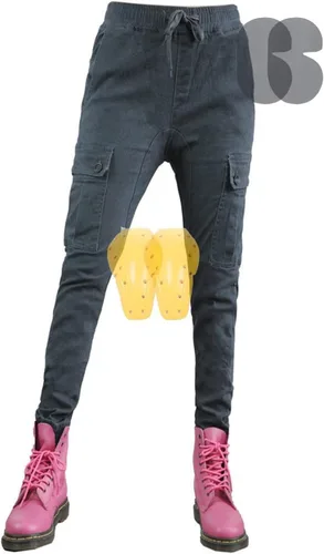 Vista 7 de Pantalones de motocicleta para mujer, leggings con relleno extraíble, detalles de bolsillo grande para aventura (color negro, talla: XXS)