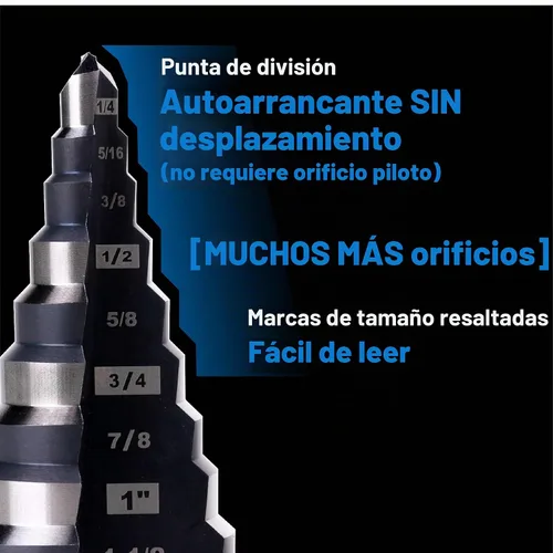 Vista 2 de M2 HSS - Broca escalonada Unibit, 1/4"-1-1/8", metal y madera de plástico