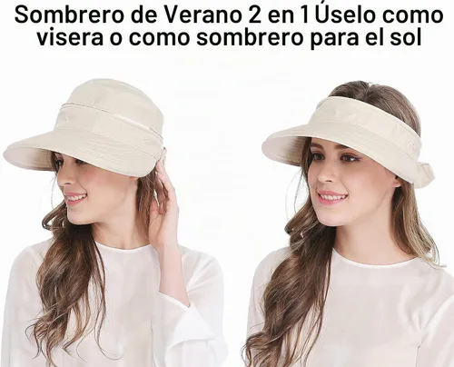 Vista 2 de Sombrero 2 en 1 de ala larga y delgada para protección del sol en exteriores Beige