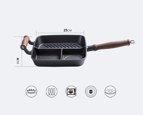 Vista 7 de CapriTech Sartén de hierro fundido con 3 secciones para desayuno, sartén con 2 asas de asistencia para estufa de gas y cocina de inducción