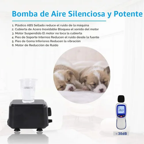 Vista 2 de hygger Bomba de aire silenciosa para acuario <30dB, bomba ajustable de tanque de peces de oxígeno de bajo decibelio, 2 salidas de aire, bomba