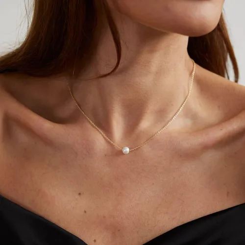Vista 4 de Delicado collar con colgante de perlas para mujer, chapado en oro de 14 quilates, elegante collar de perlas de agua dulce, collar de perlas con clip