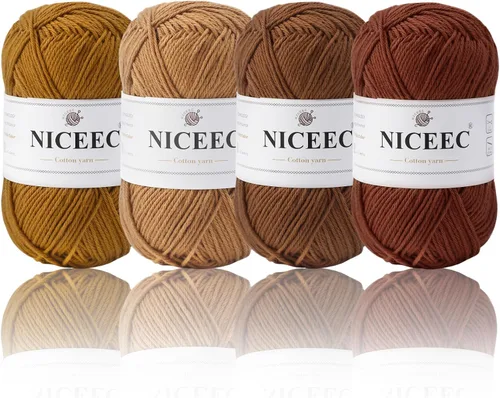 Vista 30 de NICEEC 4 madejas de hilo de algodón suave para bebé, 4 capas, manualidades DIY, peso fingering, hilo para manta para ganchillo y tejido, total 700