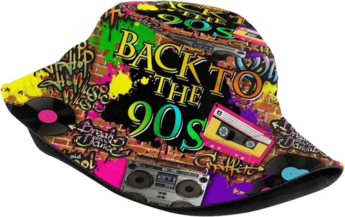 Vista 5 de Atuendo de los años 90 para mujeres y hombres, sombrero de pescador retro de los años 90 para exteriores, plegable, accesorios para rave, sombreros