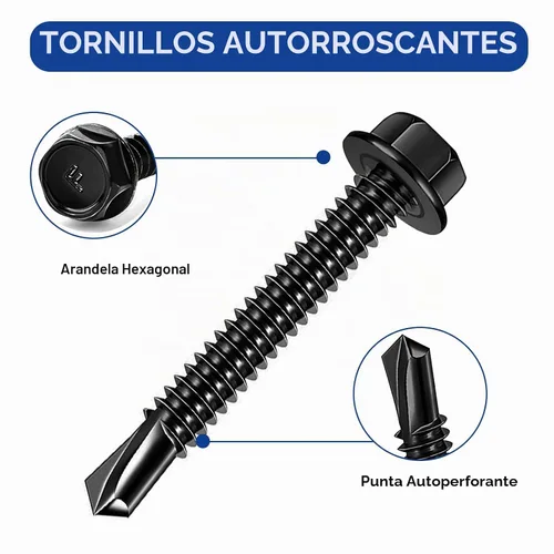 Vista 3 de Tornillos autoperforantes - Kit de tornillos de cabeza hexagonal con arandela #8 x 1/2'' a 1-1/2'', tornillos autorroscantes de acero inoxidable 410
