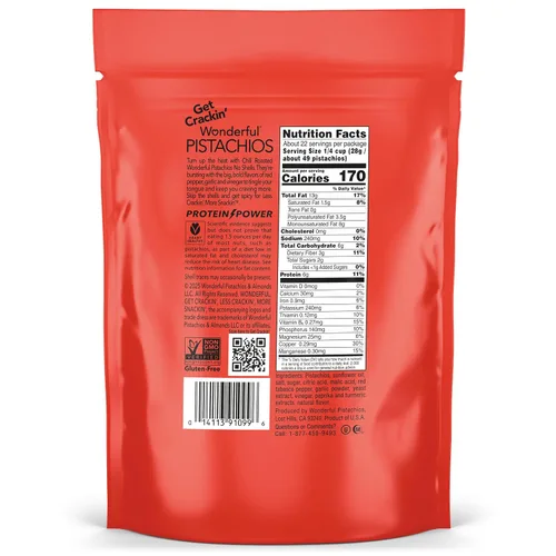 Vista 2 de Maravillosos Pistachos Sin Cáscara, Nueces Asadas al Chile, Bolsa resellable de 22 onzas, Aperitivos con Proteína, Sin gluten, Snack Saludable