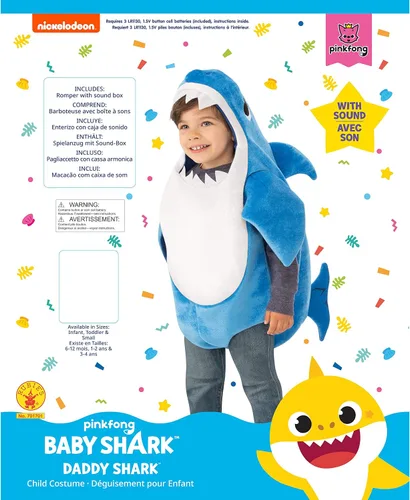Vista 4 de Rubies Disfraz de tiburón de papá para niños con chip de sonido Multi