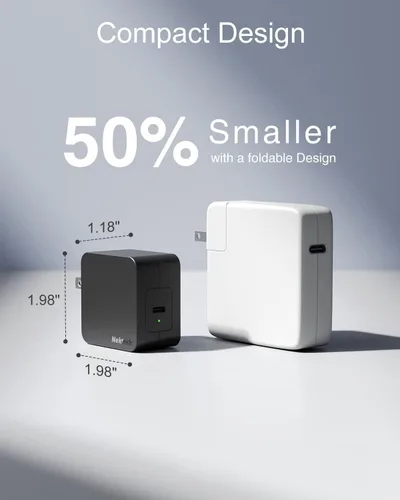 Vista 4 de Cargador USB C de 60 W de carga rápida, Nekteck GaN Tech PD 3.0 de carga rápida con enchufe plegable, compatible con MacBook Air/Pro, iPhone