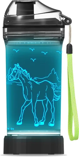 Vista 13 de YuanDian Botella de agua para niños con luz LED 3D - 14 onzas Tritan libre de BPA ecológica - 7 colores luz tazas de bebida geniales, regalo