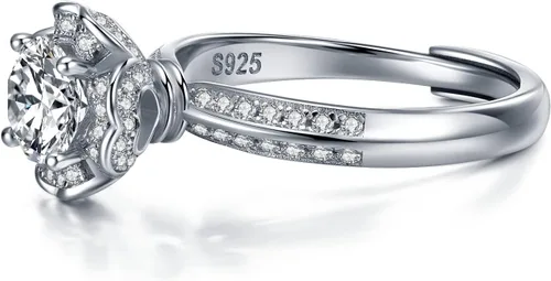 Vista 4 de Moissanite Engagement Ring Solitaire Sterling Silver Promise Rings for Women Lady