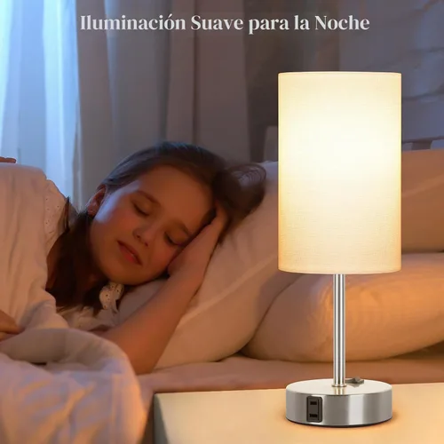 Vista 5 de ZJOJO - Lámparas de noche con puerto de CA, lámpara de mesa para dormitorio, 3 vías, regulable, lámpara de mesita de noche, juego de 2 con pantalla