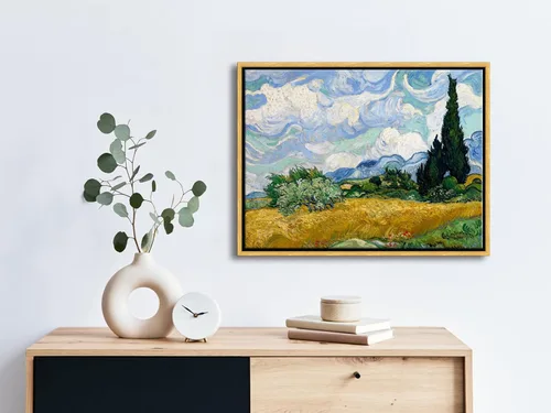 Vista 3 de Wieco Art - Arte enmarcado para pared de Campo de trigo con cipreses de Vincent Van Gogh, reproducción de pinturas en lienzo abstracto, impresiones