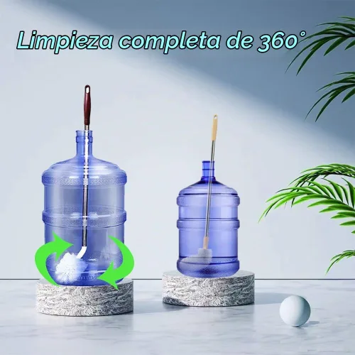 Vista 4 de Cepillo para botellas, paquete de 3 cepillos de cubo de mango largo con 2 tapas para jarra de agua, cerdas de nailon rígidas y mango de acero
